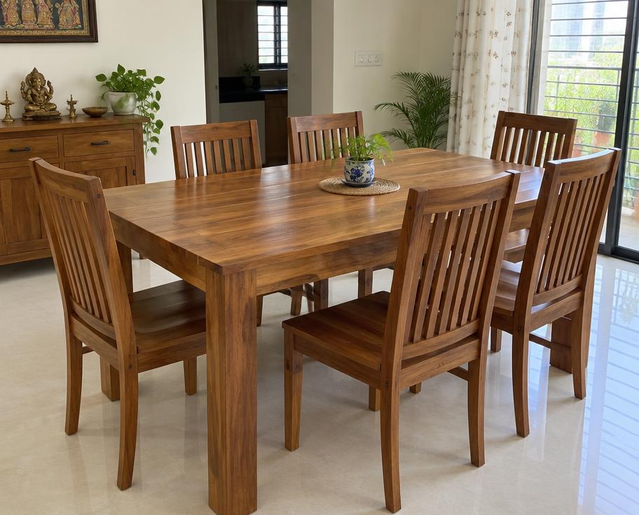 Solid Wood 6-Seater Dining Table