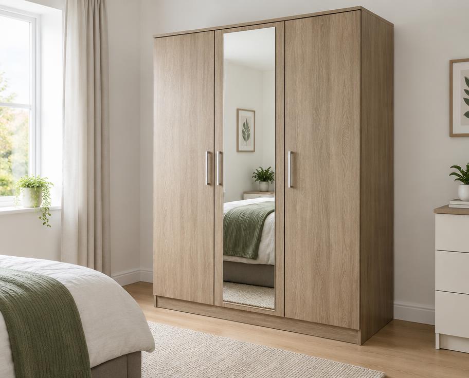 3-Door Wardrobe with Mirror